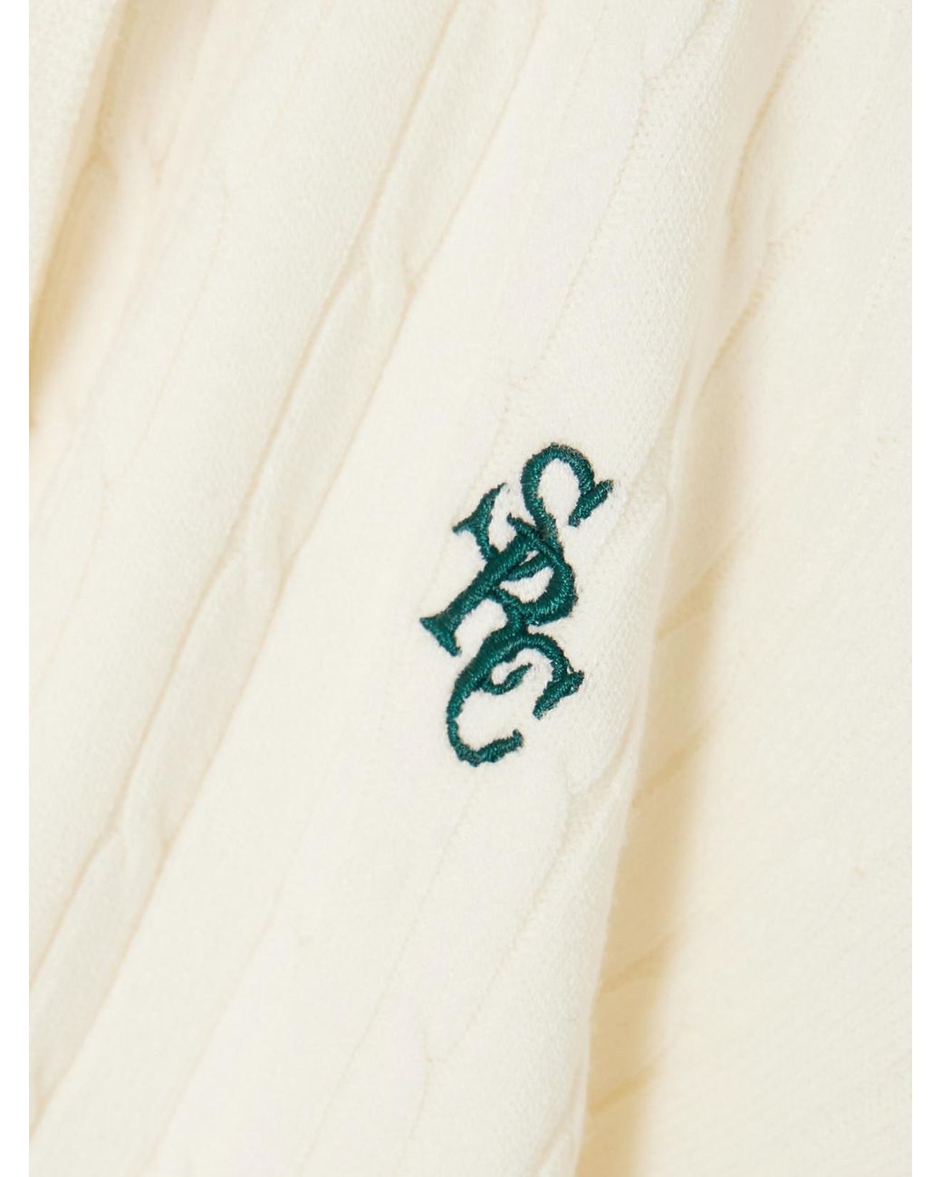 Sporty & Rich Natural Embroidered Striped Cable-Knit Polo Sweater