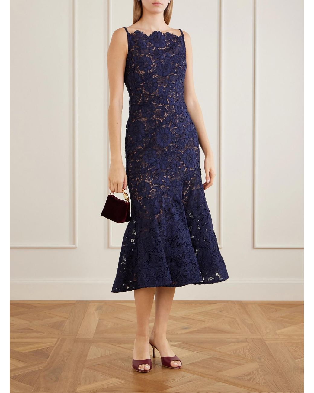 Self-Portrait Blue Scalloped Lace Midi Dress