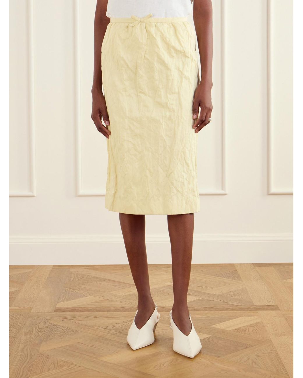 ShuShu/Tong Natural Bow-Detail Cotton-Blend Midi Skirt