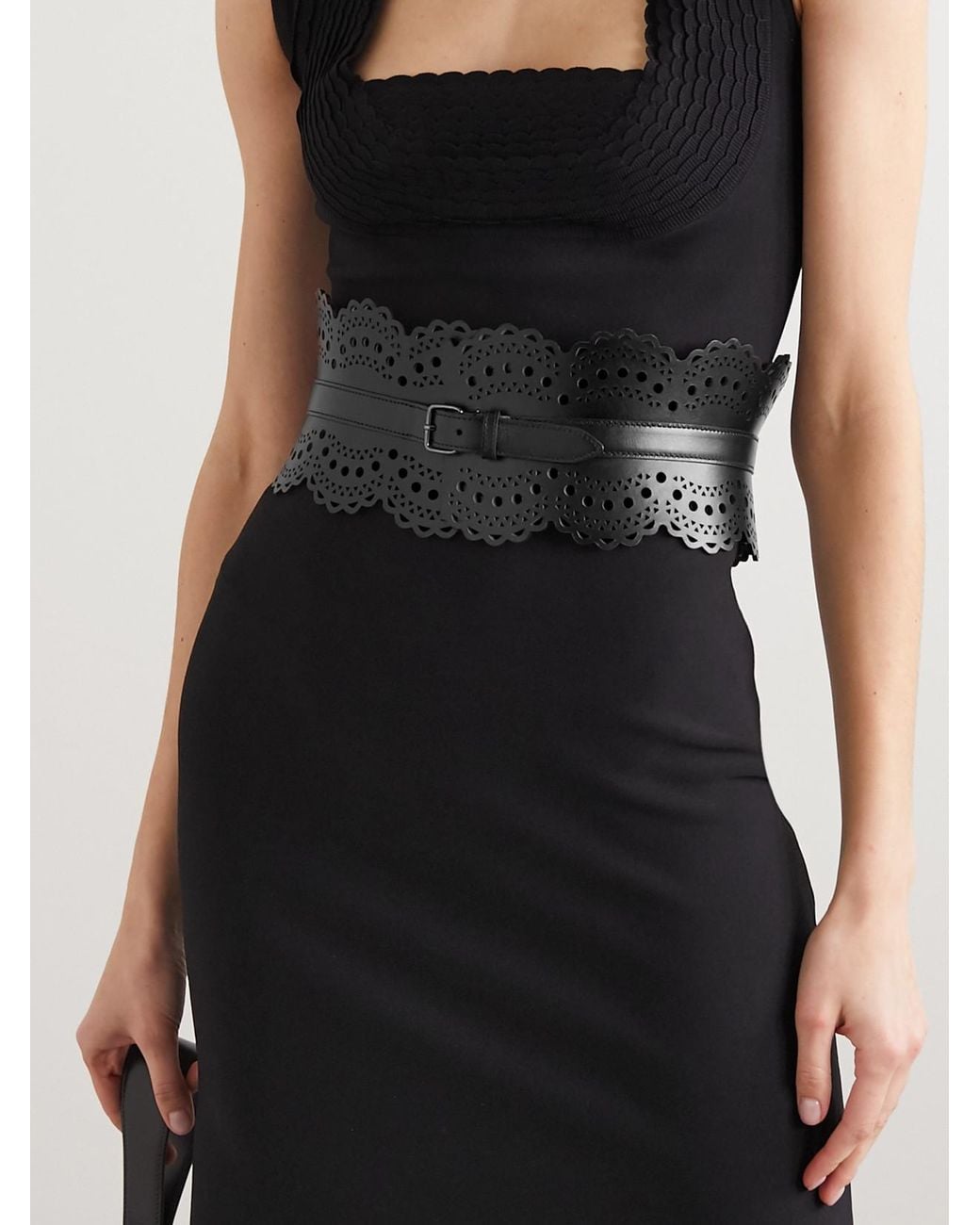 Alaïa Black Laser-Cut Leather Waist Belt