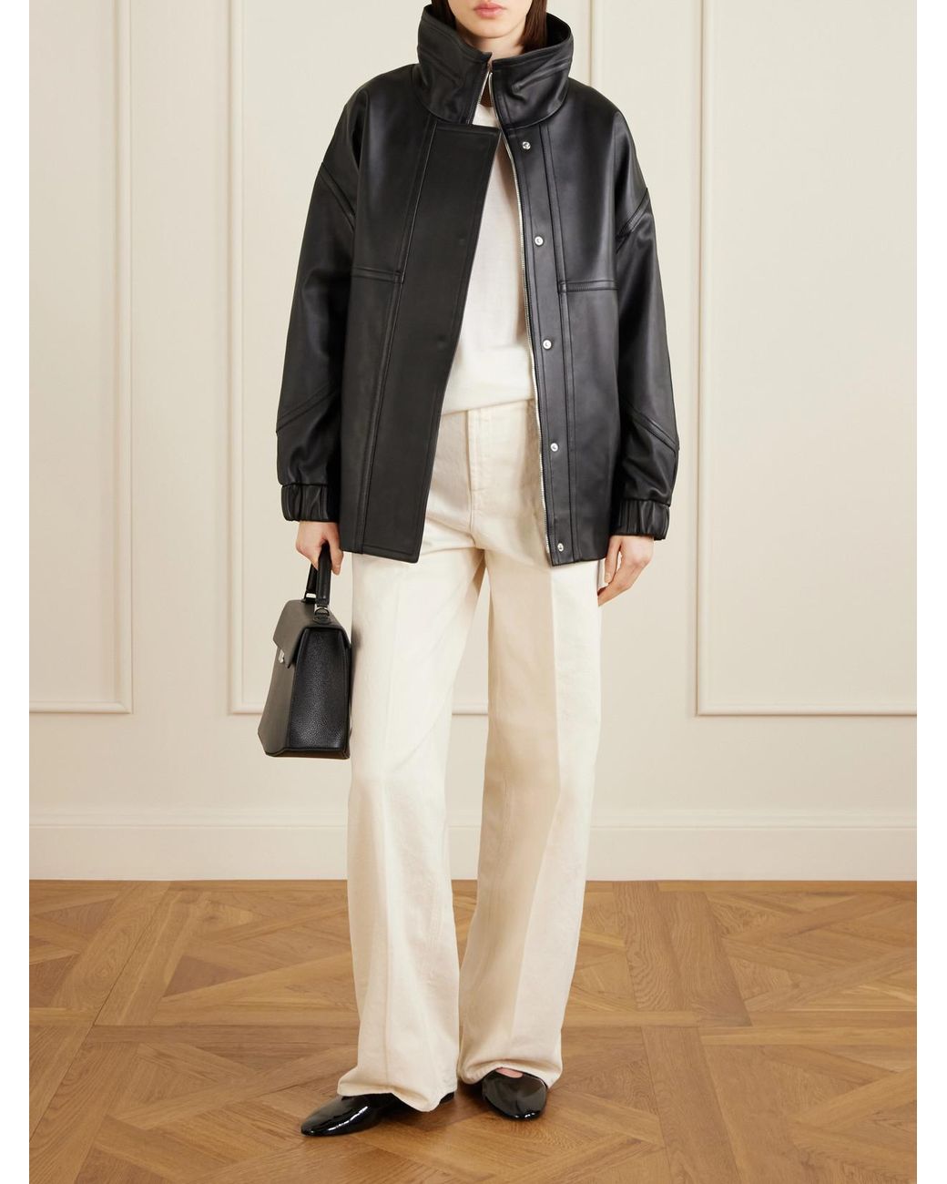 Totême White Crinkled Patent-Leather Ballet Flats