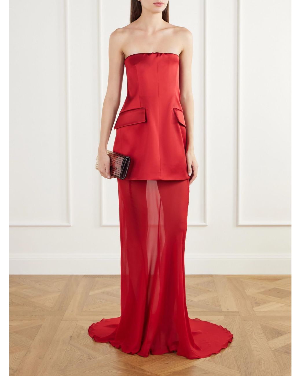 Sportmax Cilen Strapless Layered Satin And Silk-Chiffon Gown