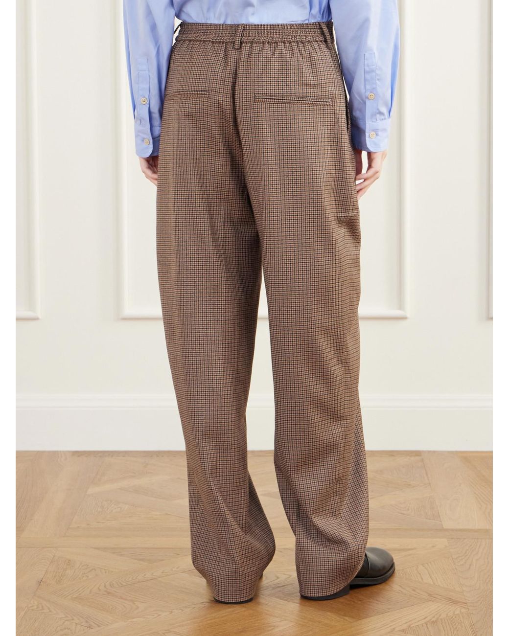 Jamie Haller Natural The Tapered Pleated Houndstooth Stretch Wool-Blend Pants