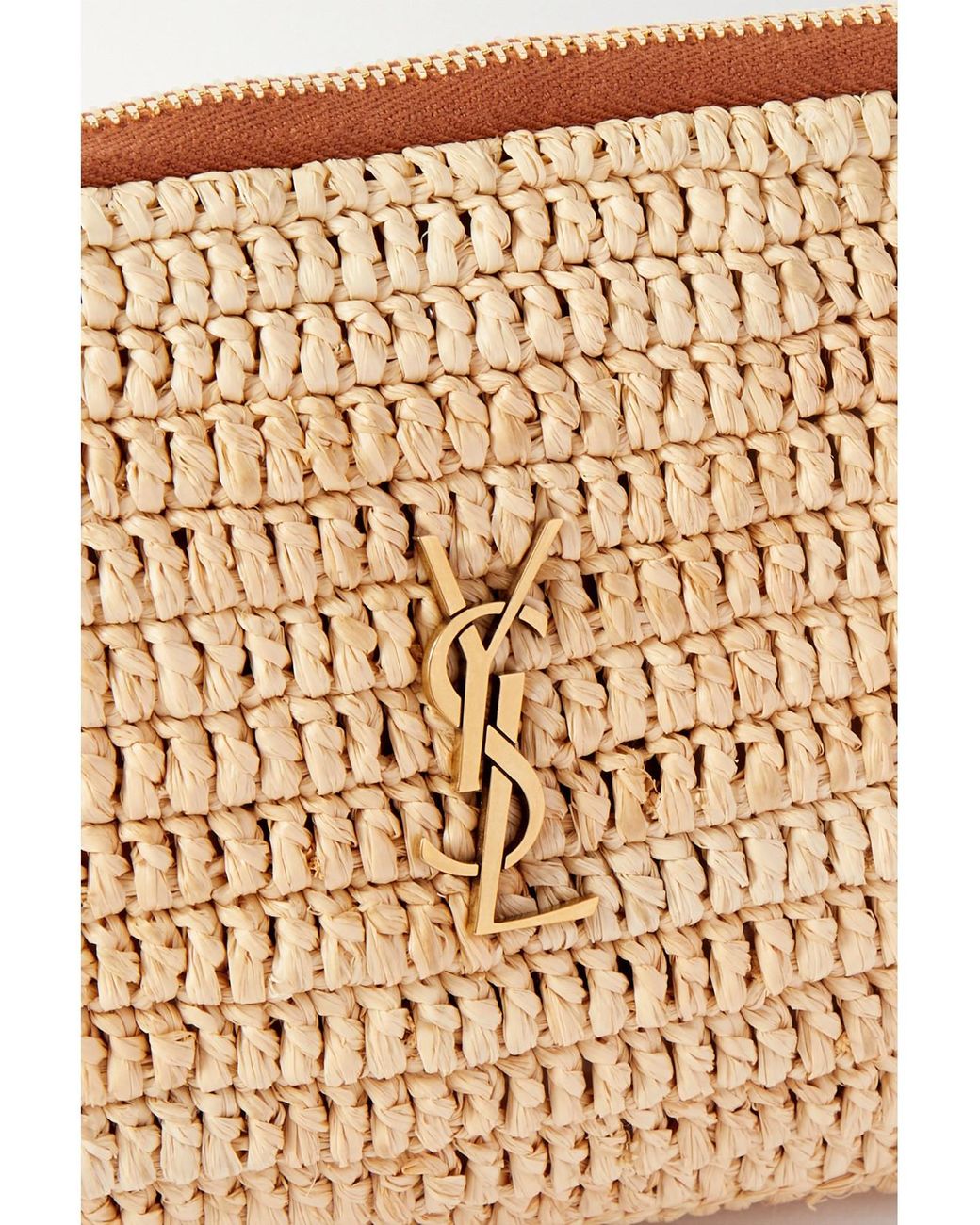 Saint Laurent Natural Gaby Mini Leather-Trimmed Raffia Shoulder Bag