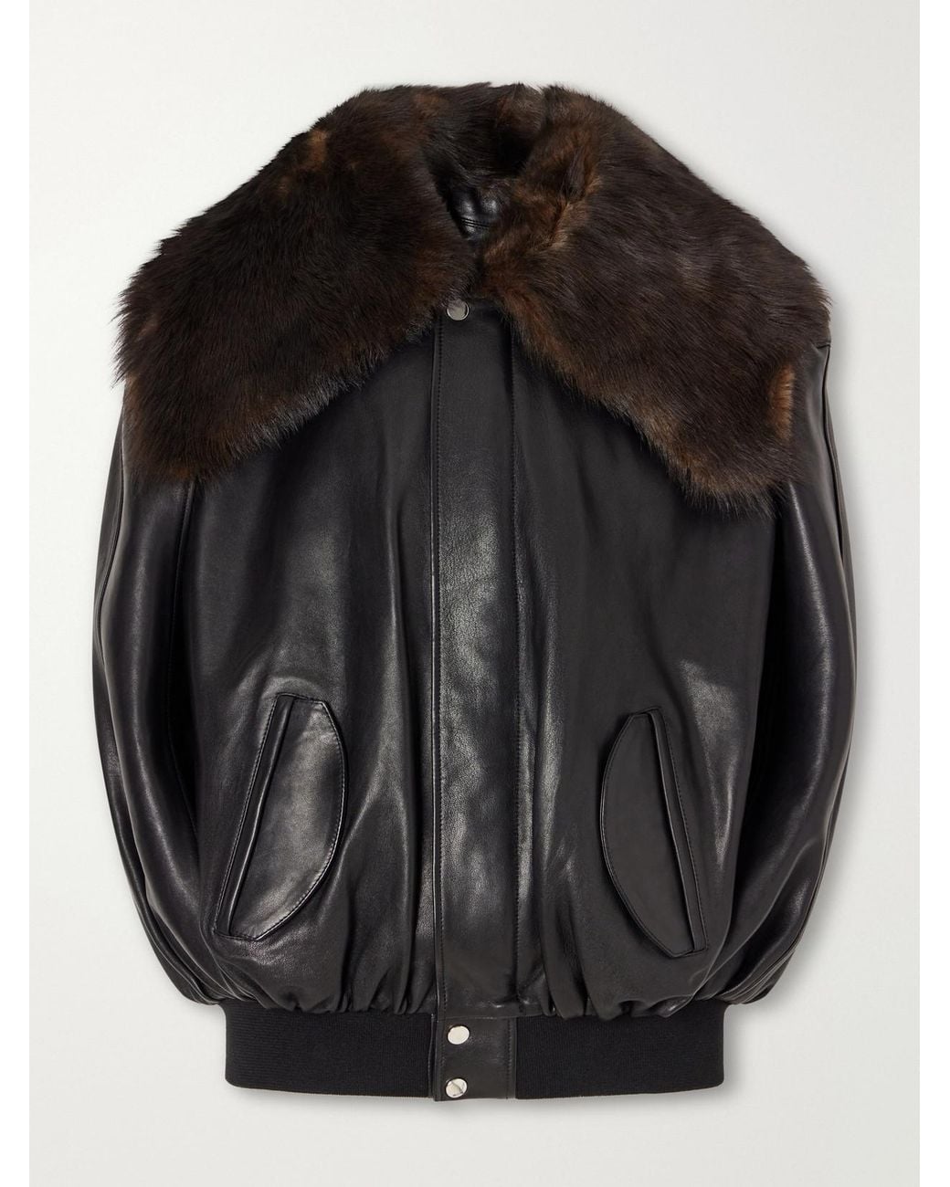 Rabanne Black Shearling-Trimmed Leather Jacket
