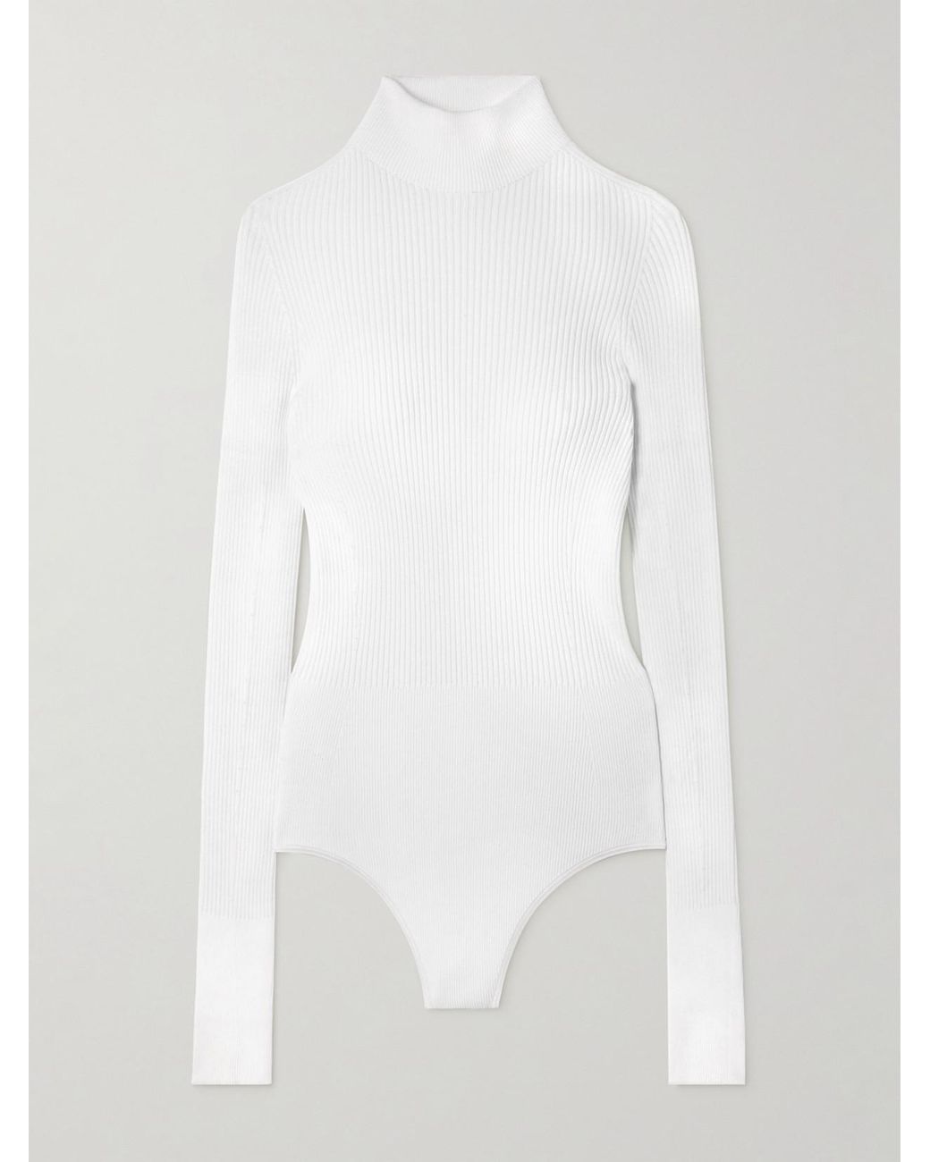 Alaïa White Ribbed-Knit Turtleneck Bodysuit