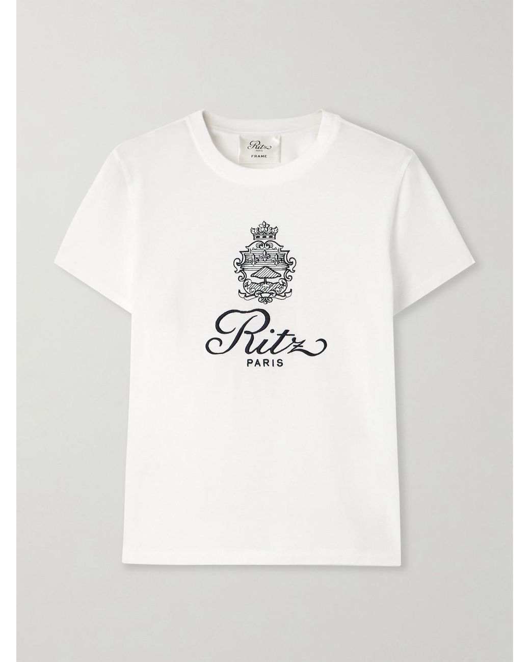 FRAME Ritz Paris Embroidered Cotton-Jersey T-Shirt in White | Lyst