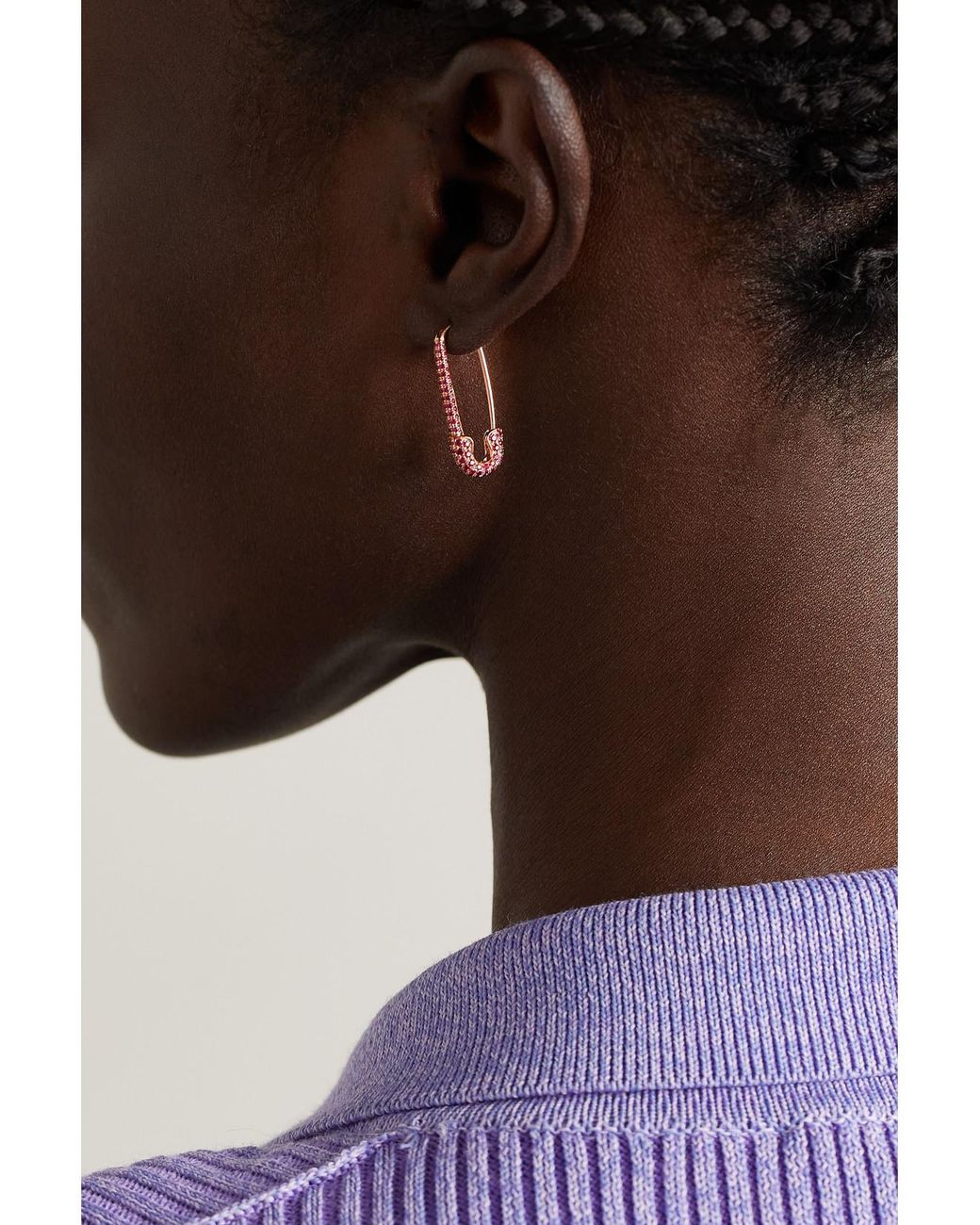Anita Ko White Safety Pin 18-Karat Rose Ruby Single Earring