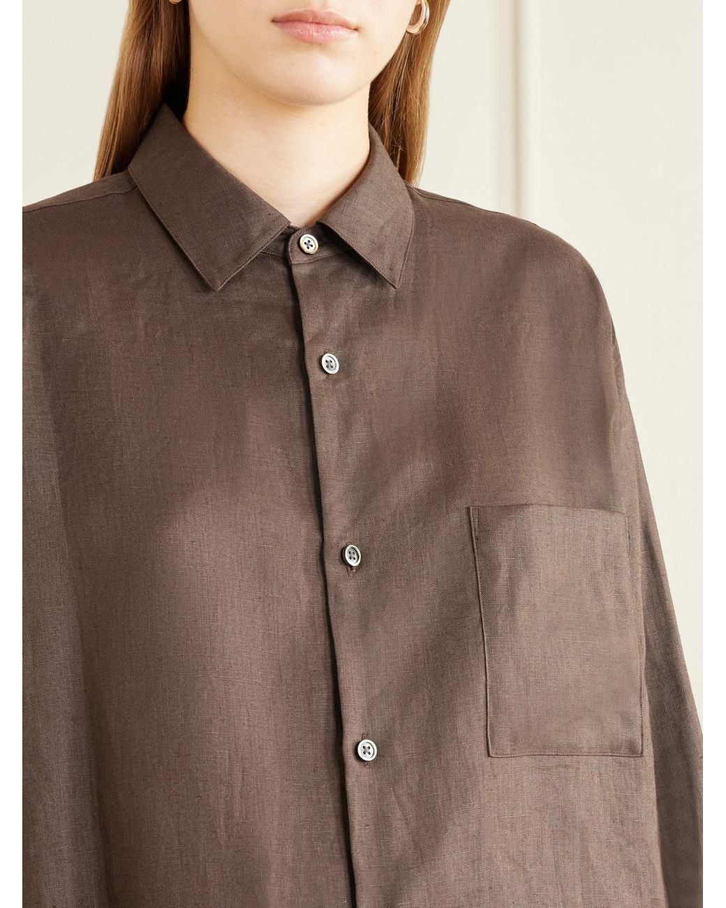 Ssstein Brown Oversized Linen Shirt
