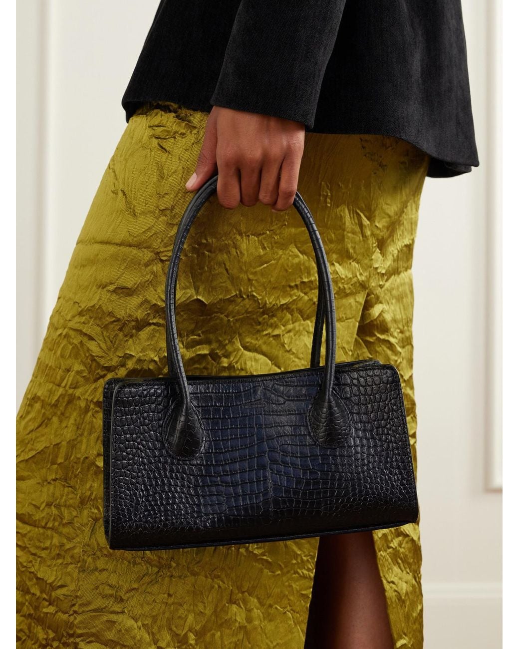 LIE STUDIO Black The Lou Croc-Effect Leather Shoulder Bag