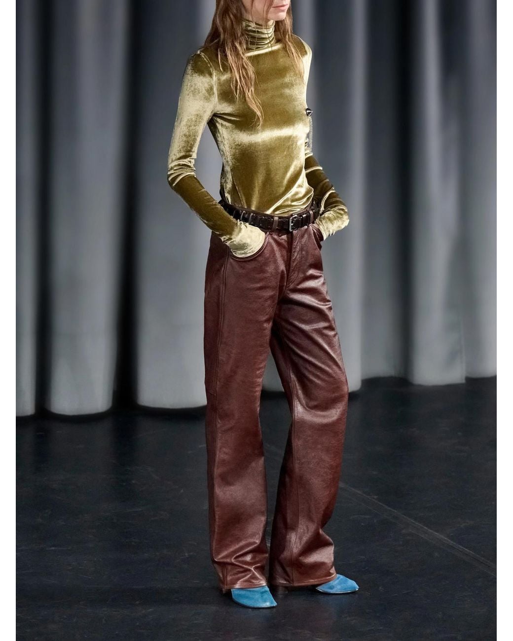 Lemaire Brown Textured-Leather Straight-Leg Pants