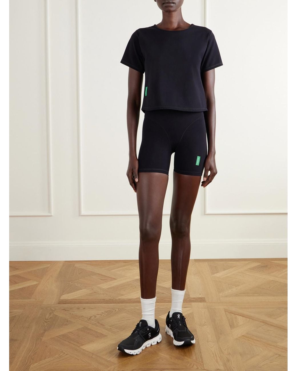 District Vision Blue Cropped Logo-Appliquéd Stretch-Jersey T-Shirt