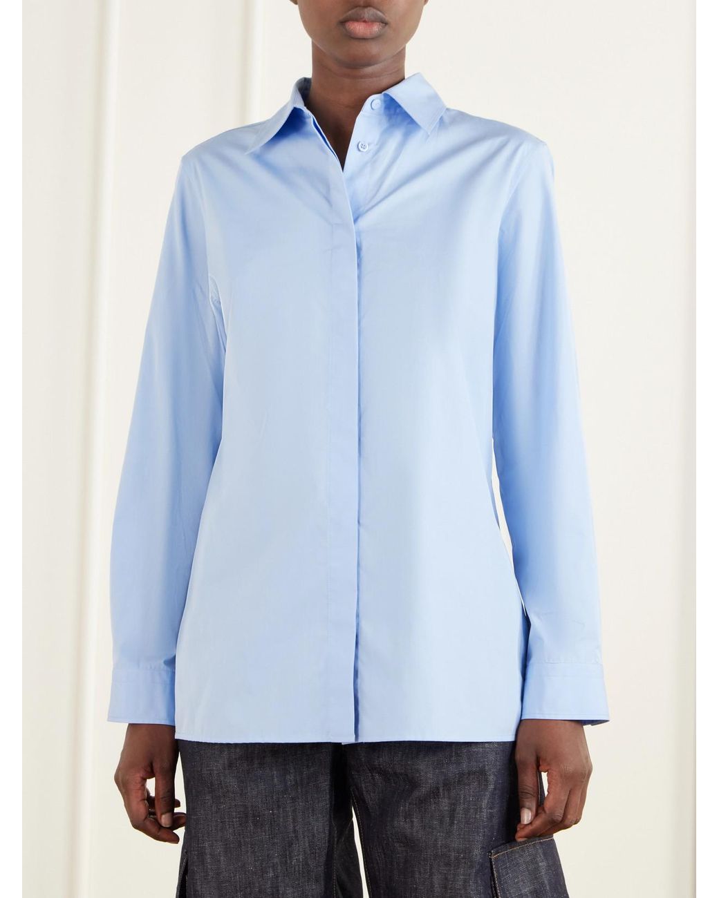 Gabriela Hearst Blue Judie Cotton-Poplin Shirt