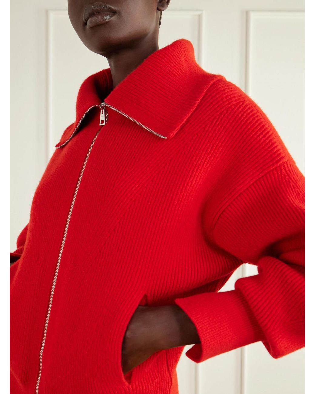 Givenchy Red Wool And Cashmere-Blend Zip-Up Cardigan