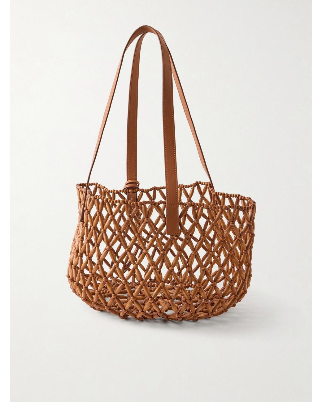 Saint Laurent Pink Panier Small Leather-Trimmed Beaded Wood Tote