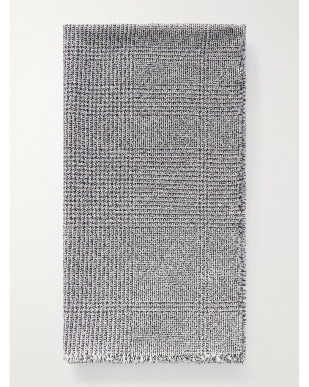 Johnstons Gray Scalpay Frayed Checked Wool And Cashmere-Blend Scarf