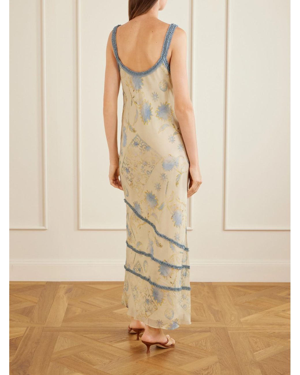 Sir White Cecile Ruffled Printed Chiffon Maxi Dress