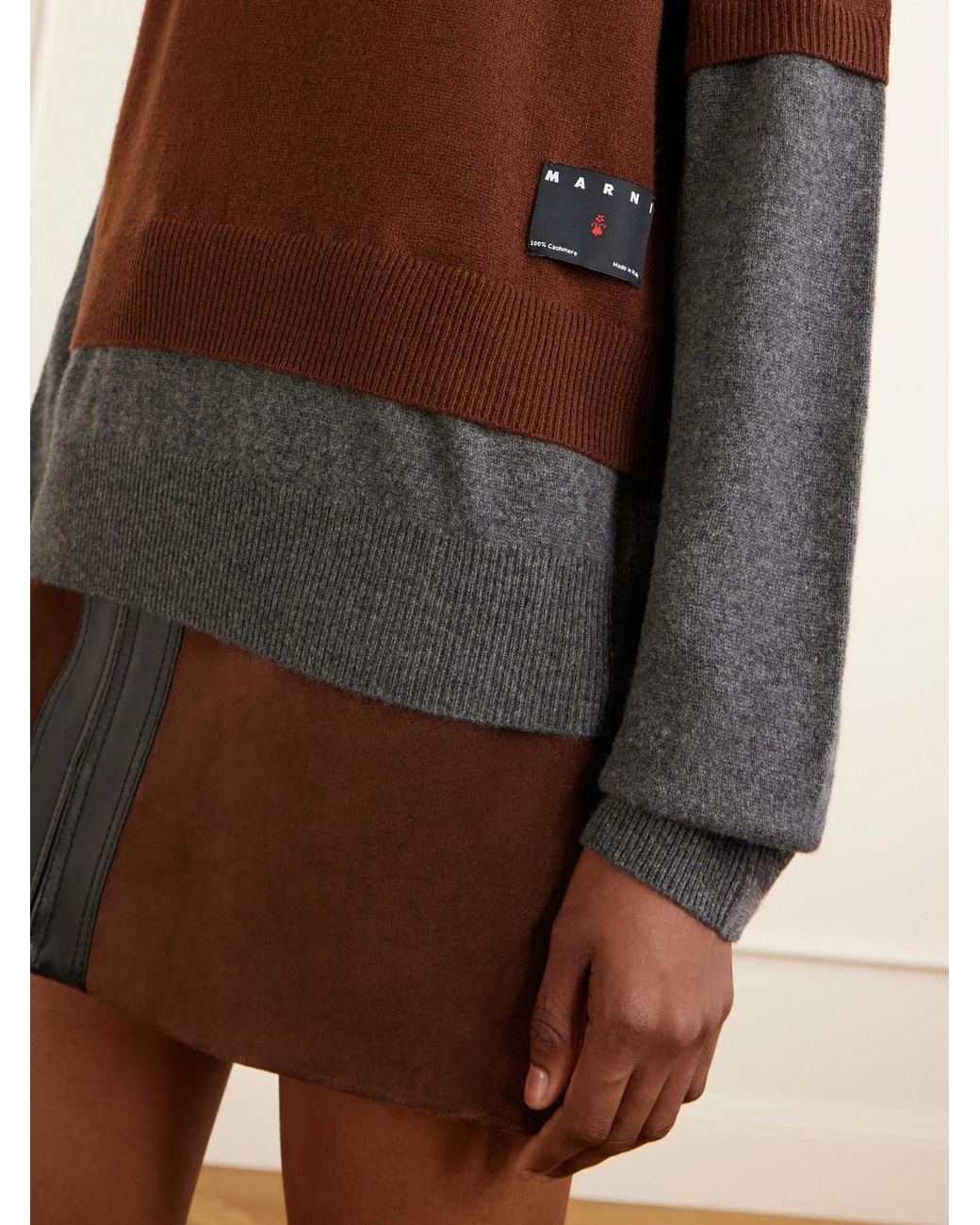 Marni Brown Logo-Appliquéd Cashmere Cardigan