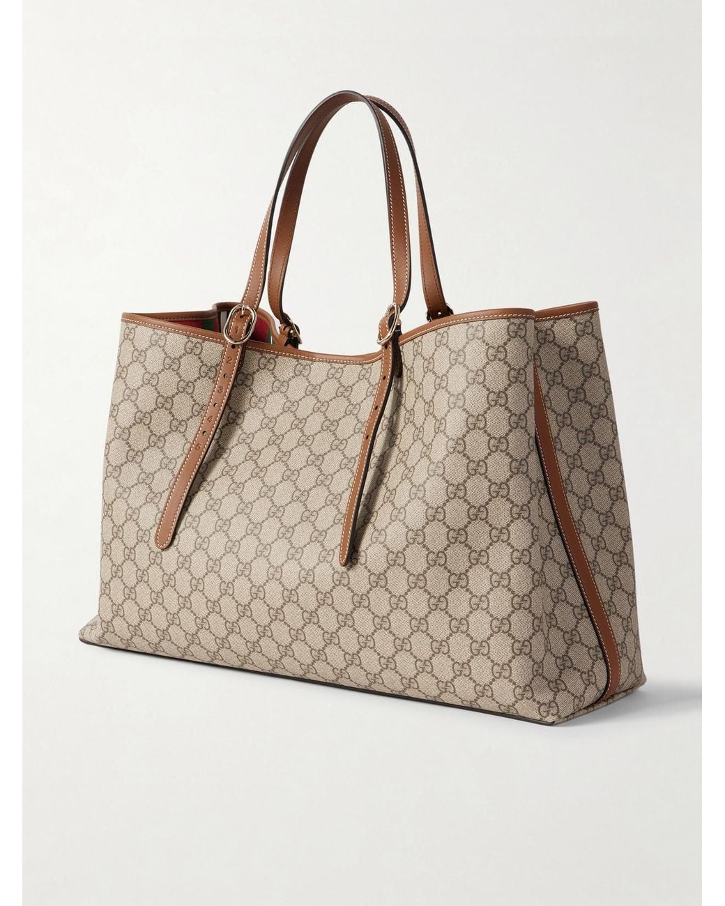Gucci Natural Gg Emblem Leather-Trimmed Coated Canvas-Jacquard Tote