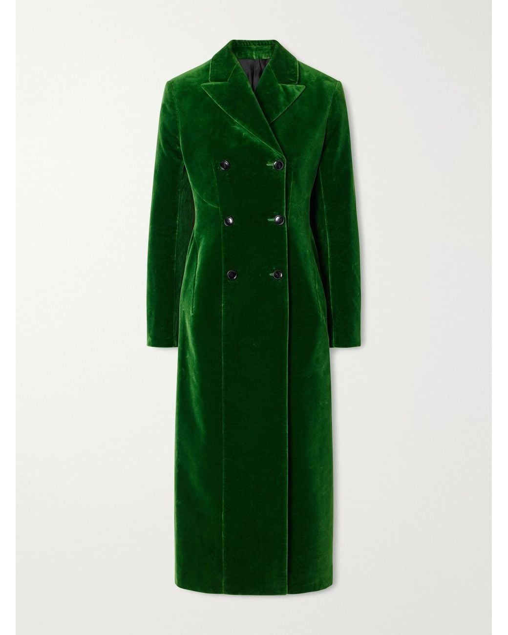 Alaïa Green Double-Breasted Cotton-Velvet Coat