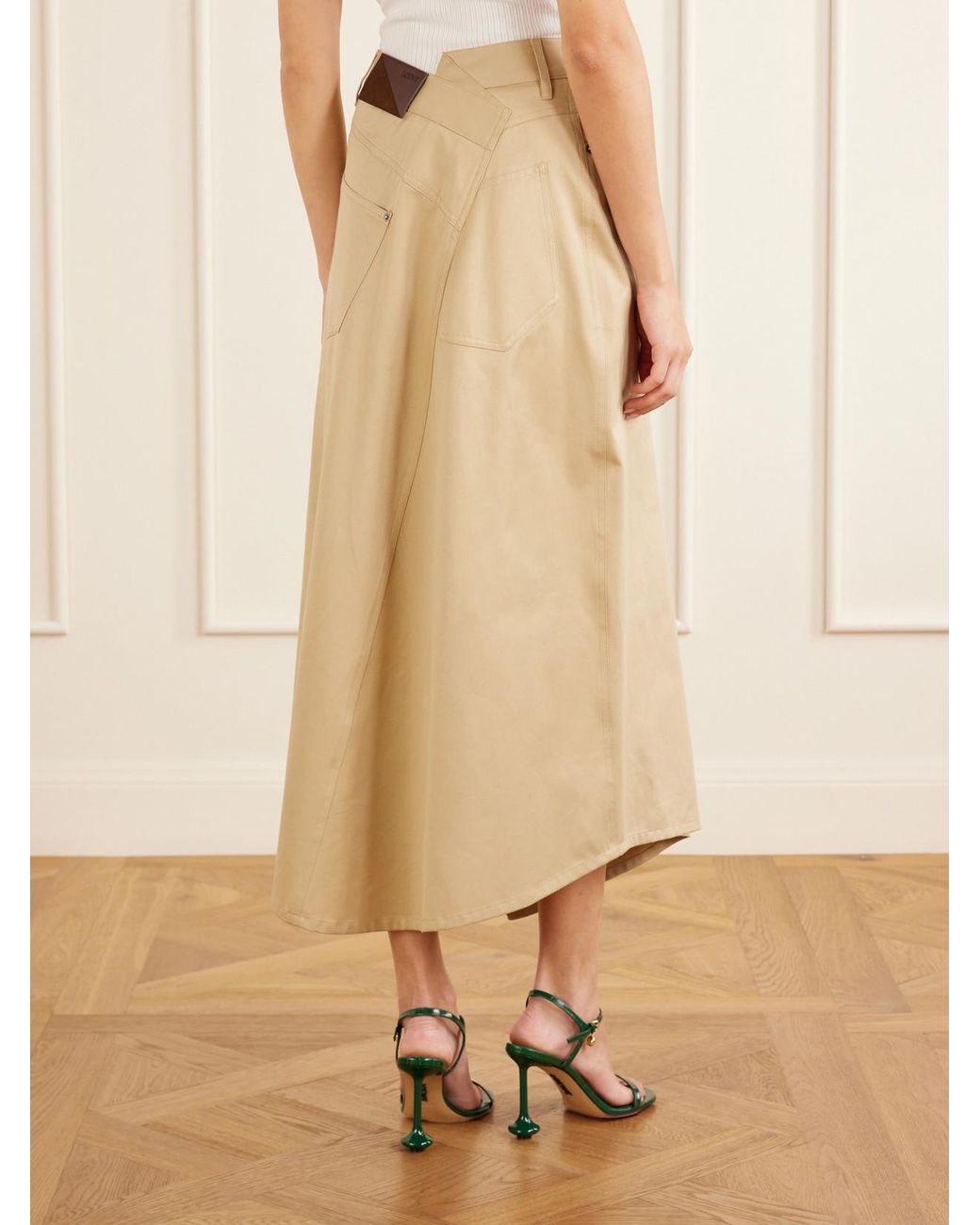 Loewe White Asymmetrical Cotton-Gabardine Midi Skirt