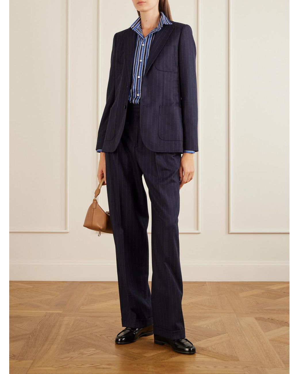 Polo Ralph Lauren Blue Pinstriped Fresco-Wool Straight-Leg Pants