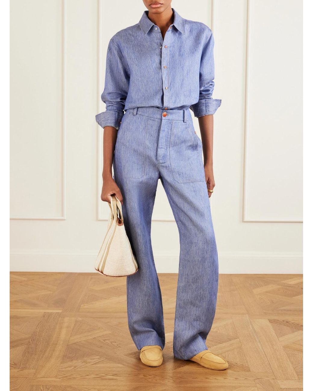 God's True Cashmere Blue Linen-Denim Shirt