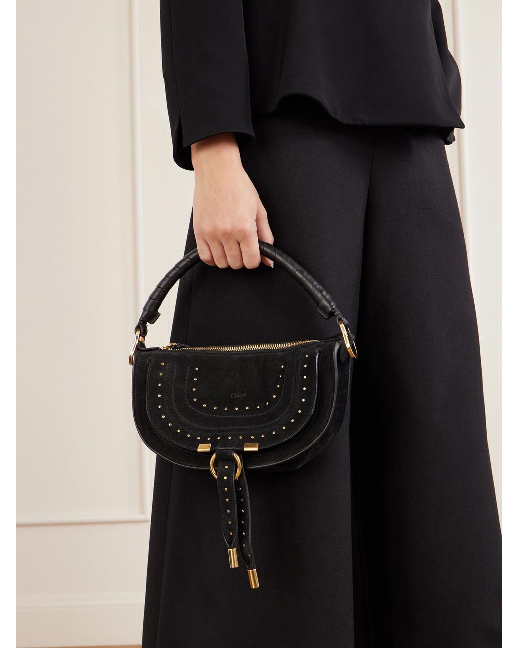 Chloé Black Marcie Mini Studded Suede Tote