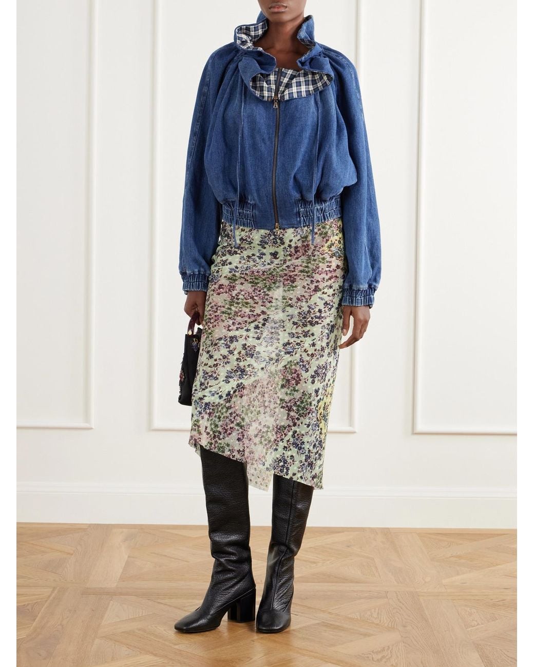 Dries Van Noten Blue Gathered Drawstring Denim Jacket