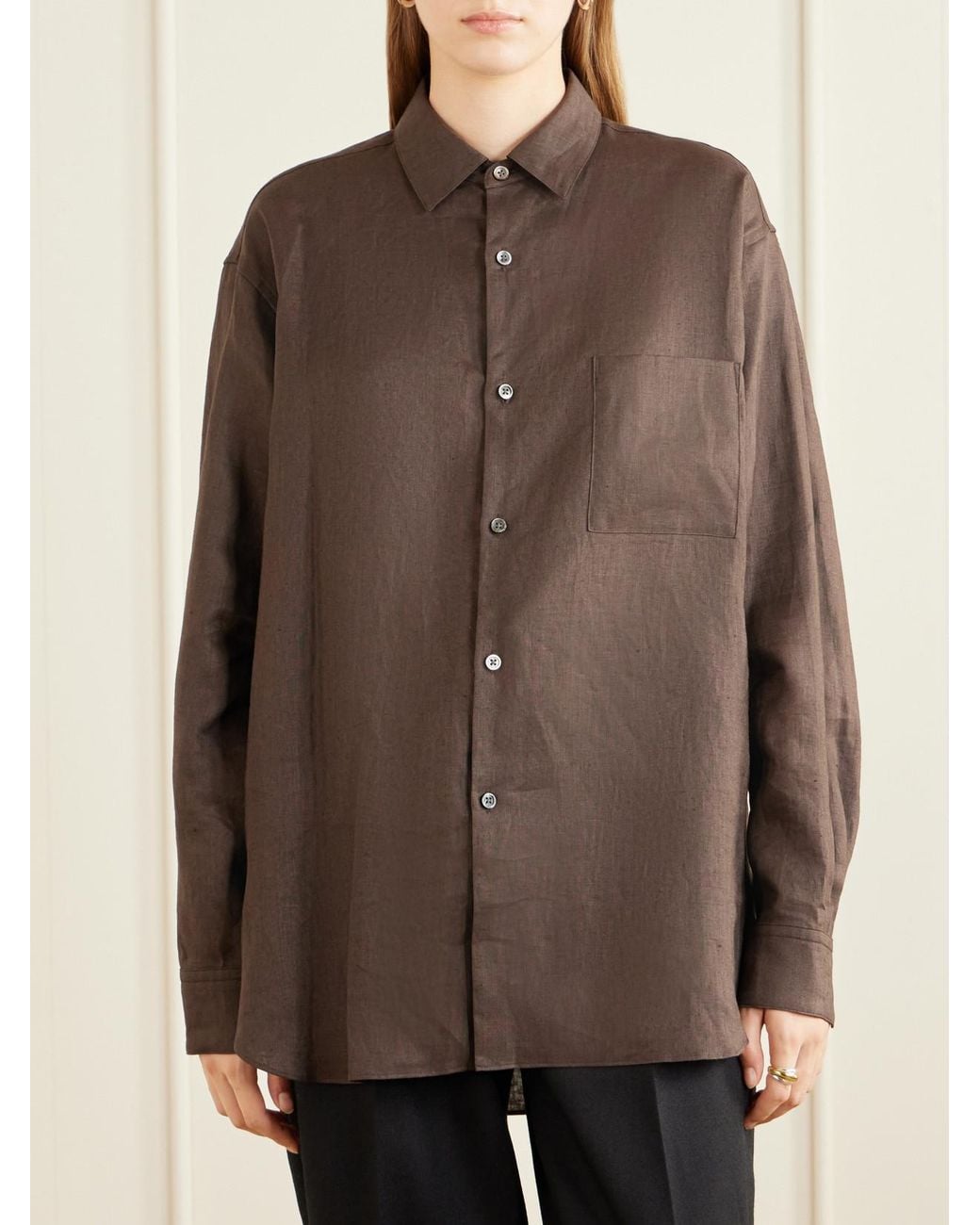 Ssstein Brown Oversized Linen Shirt
