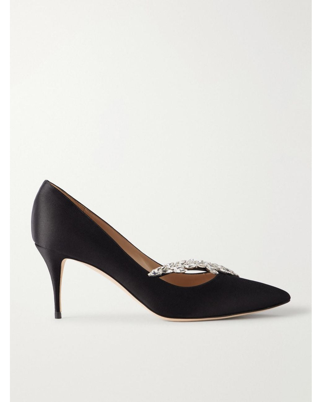 Manolo Blahnik Black Nadira 70 Crystal-Embellished Satin Pumps