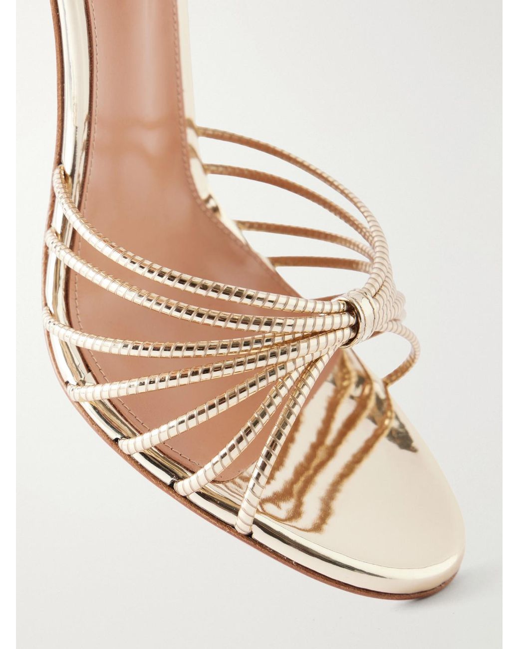 Aquazzura Natural Anima 105 Mirrored Metallic Leather Sandals