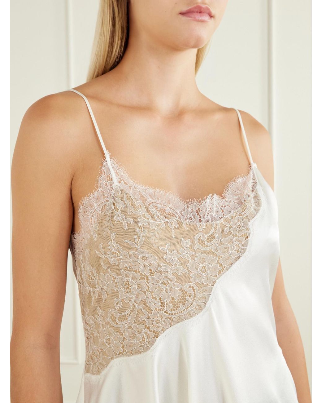 Stella McCartney White Lace-Trimmed Satin Cami