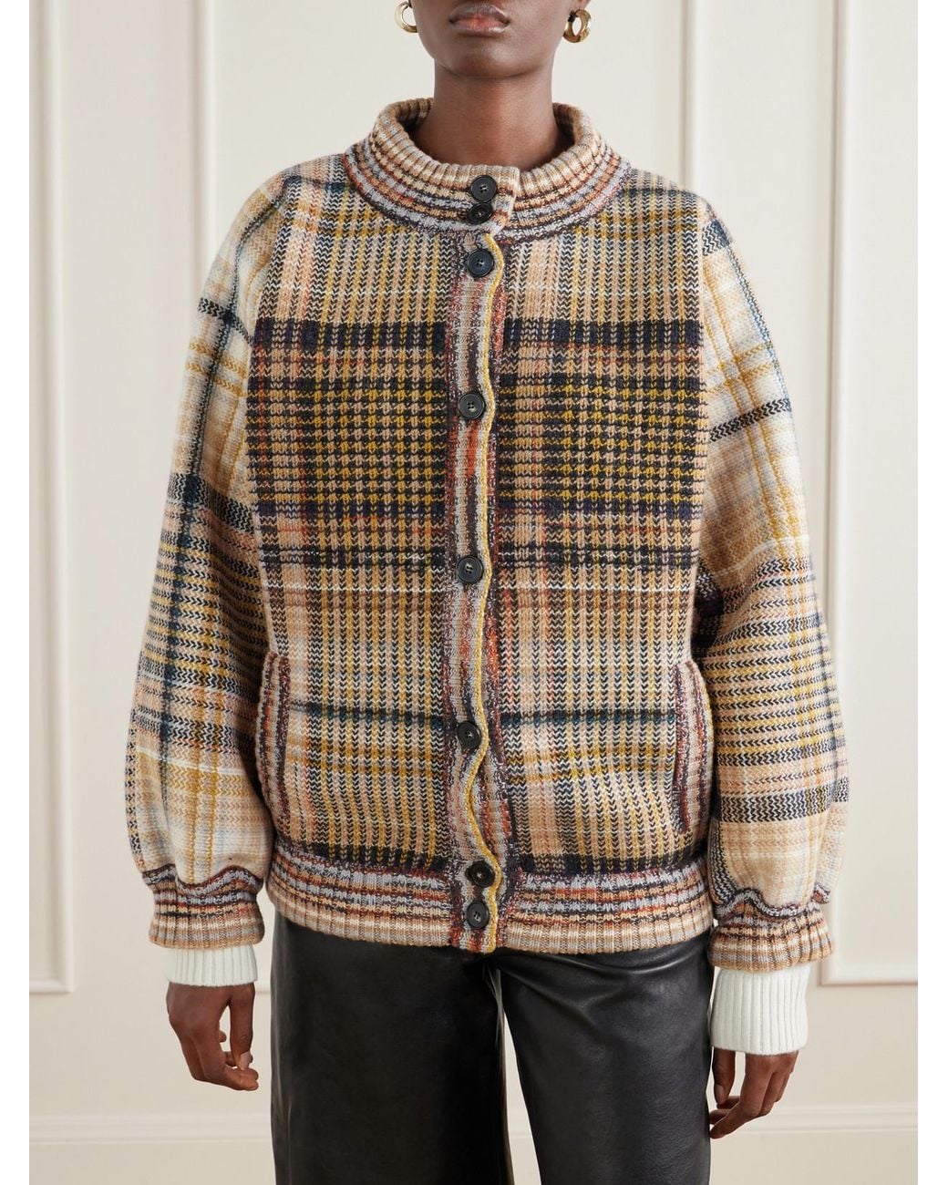 Missoni Natural Padded Checked Wool Bomber Jacket