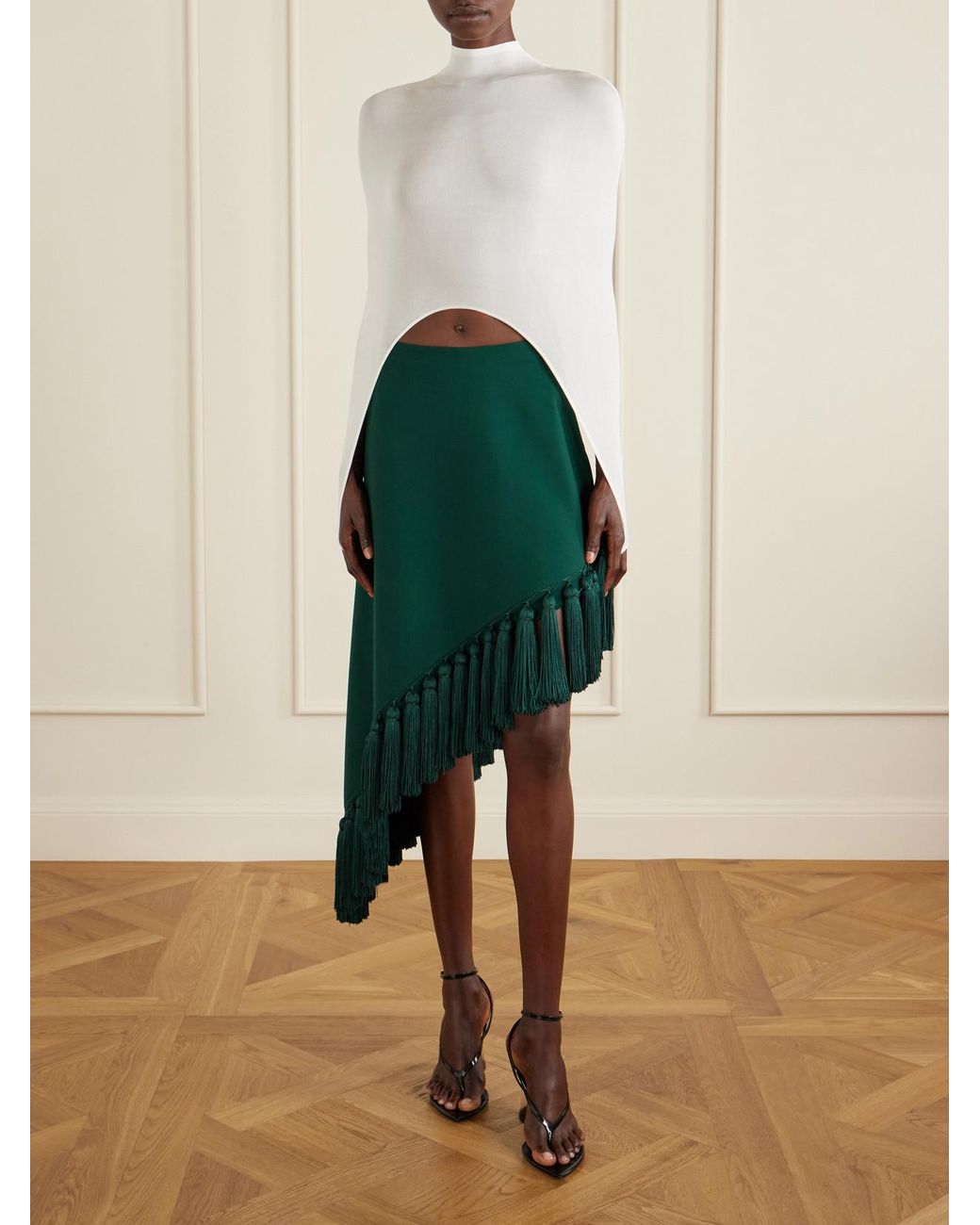 Alaïa White Cropped Turtleneck Silk-Blend Top