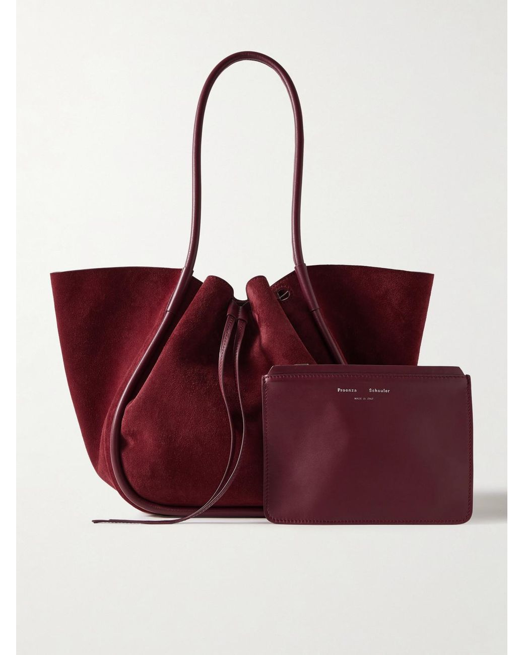 Proenza Schouler Red Large Leather-Trimmed Ruched Suede Tote
