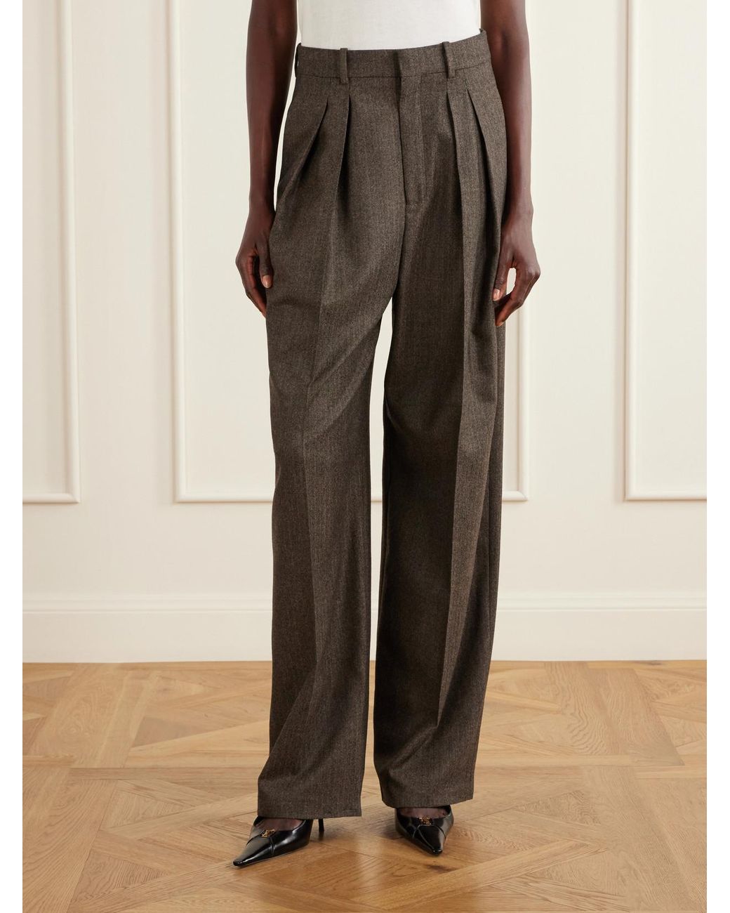 Saint Laurent Brown Straight-Leg Wool Pants