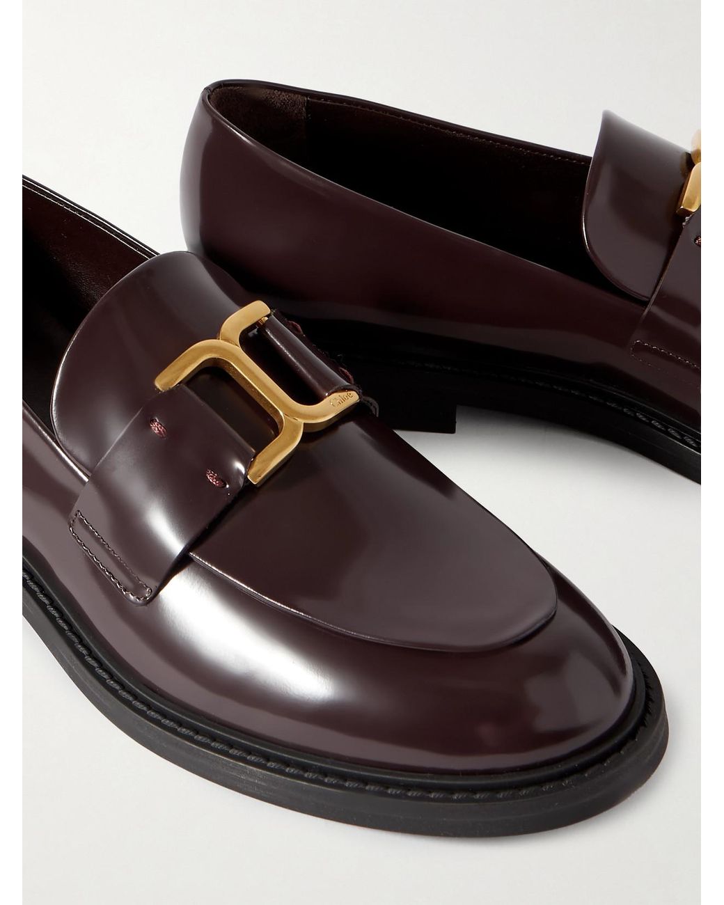 Chloé Red Marcie Embellished Leather Loafers