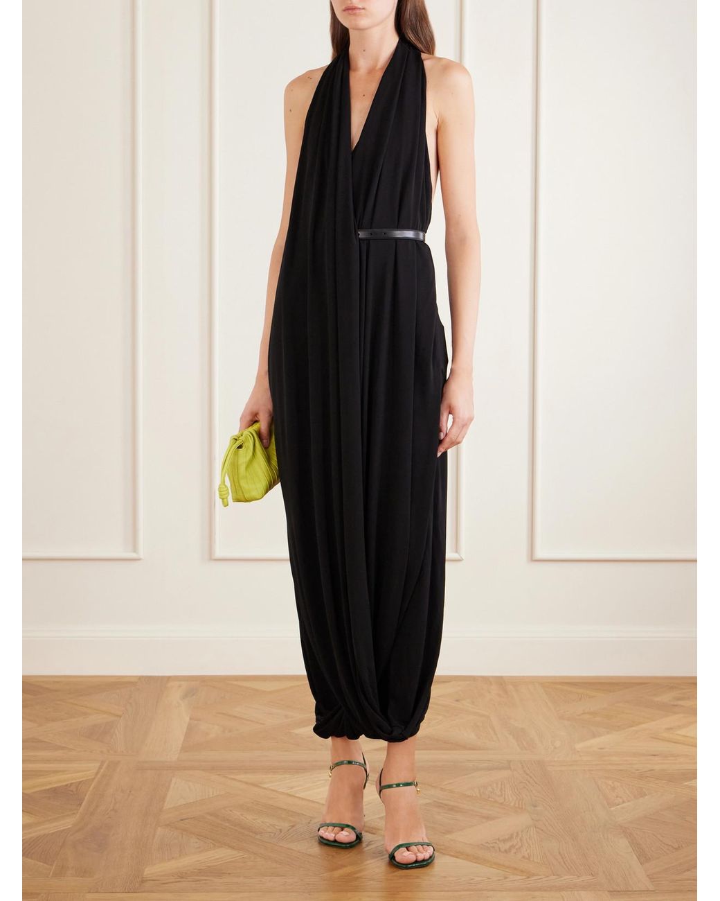 Loewe Black Draped Jersey Midi Dress