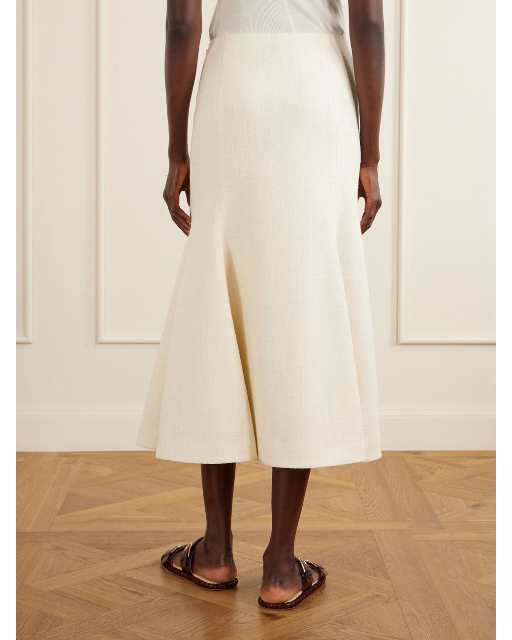 Gabriela Hearst Natural Patterson Frayed Wool And Cashmere-Blend Midi Skirt