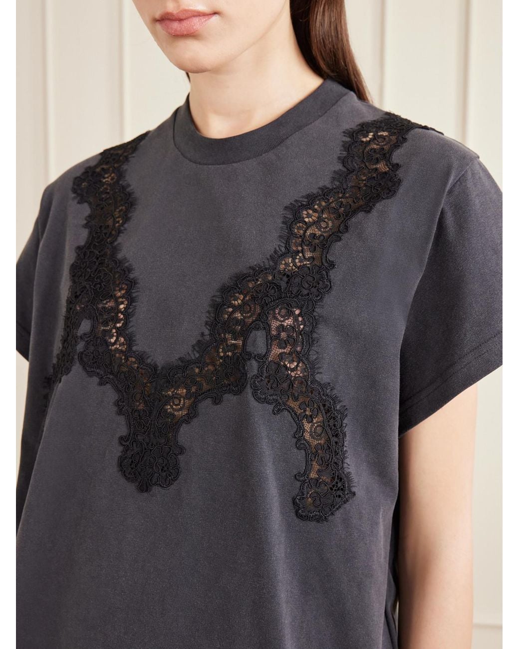 Stella McCartney Black Lace-Trimmed Cotton-Jersey T-Shirt
