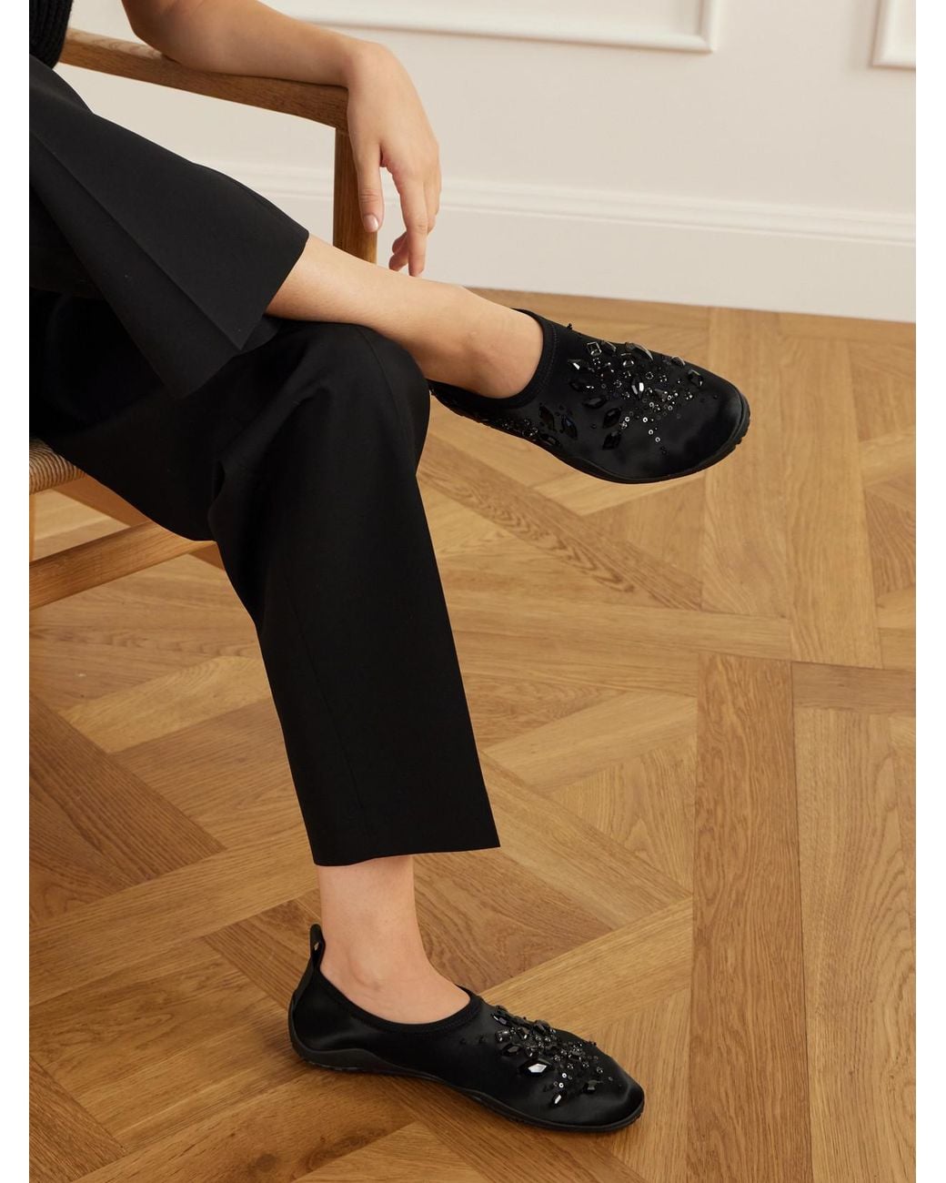 Jil Sander Black Elbe Embellished Satin Slip-Ons