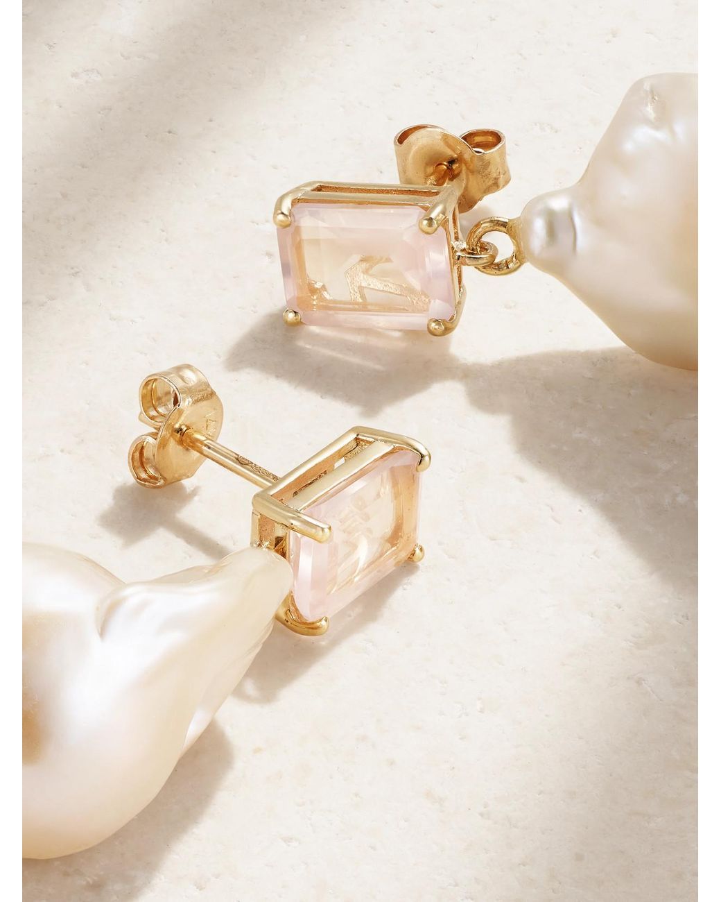 Mateo Natural 14-Karat, Pearl And Rose Quartz Earrings