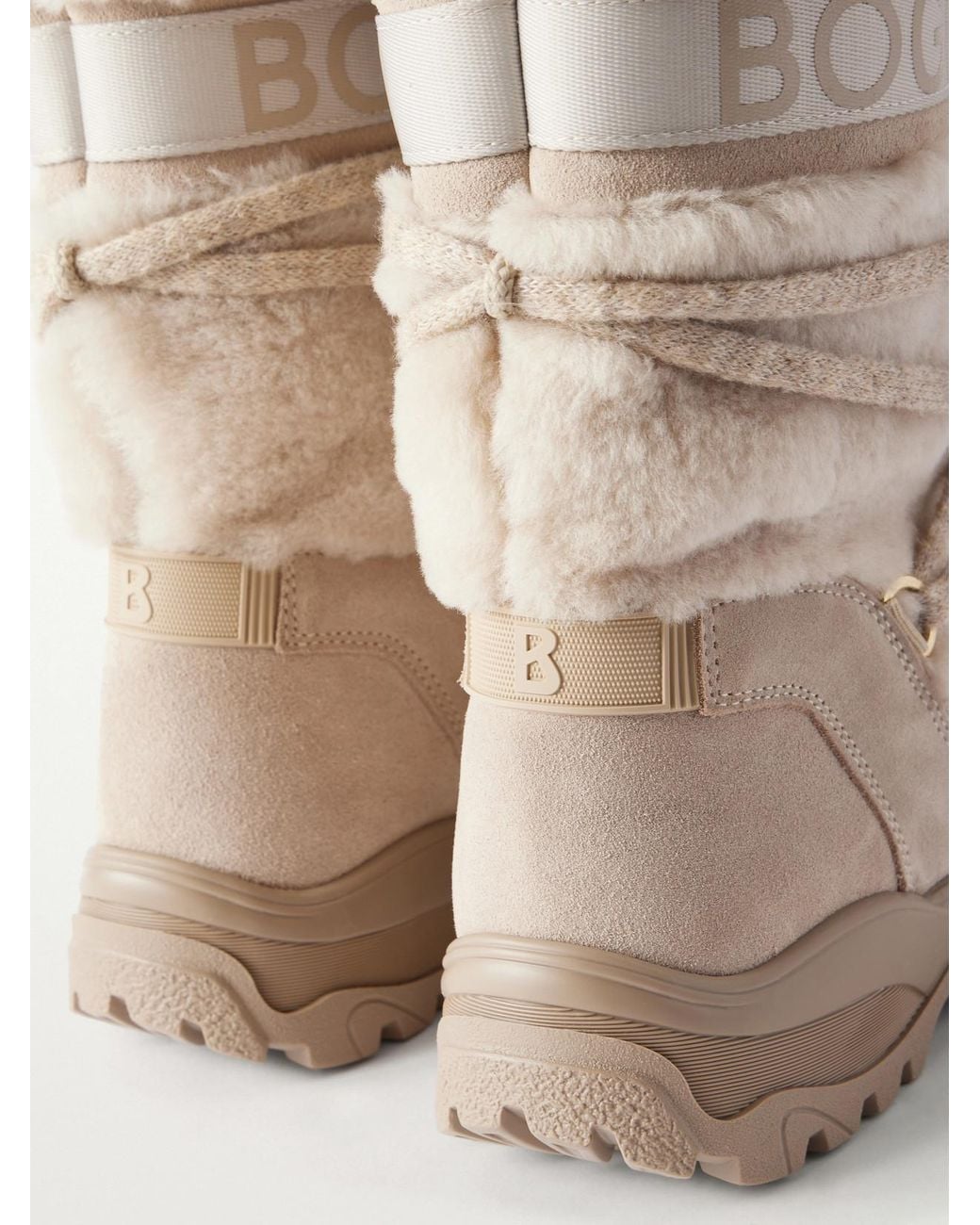 Bogner Natural Alta Badia Shearling-Trimmed Suede Ankle Boots