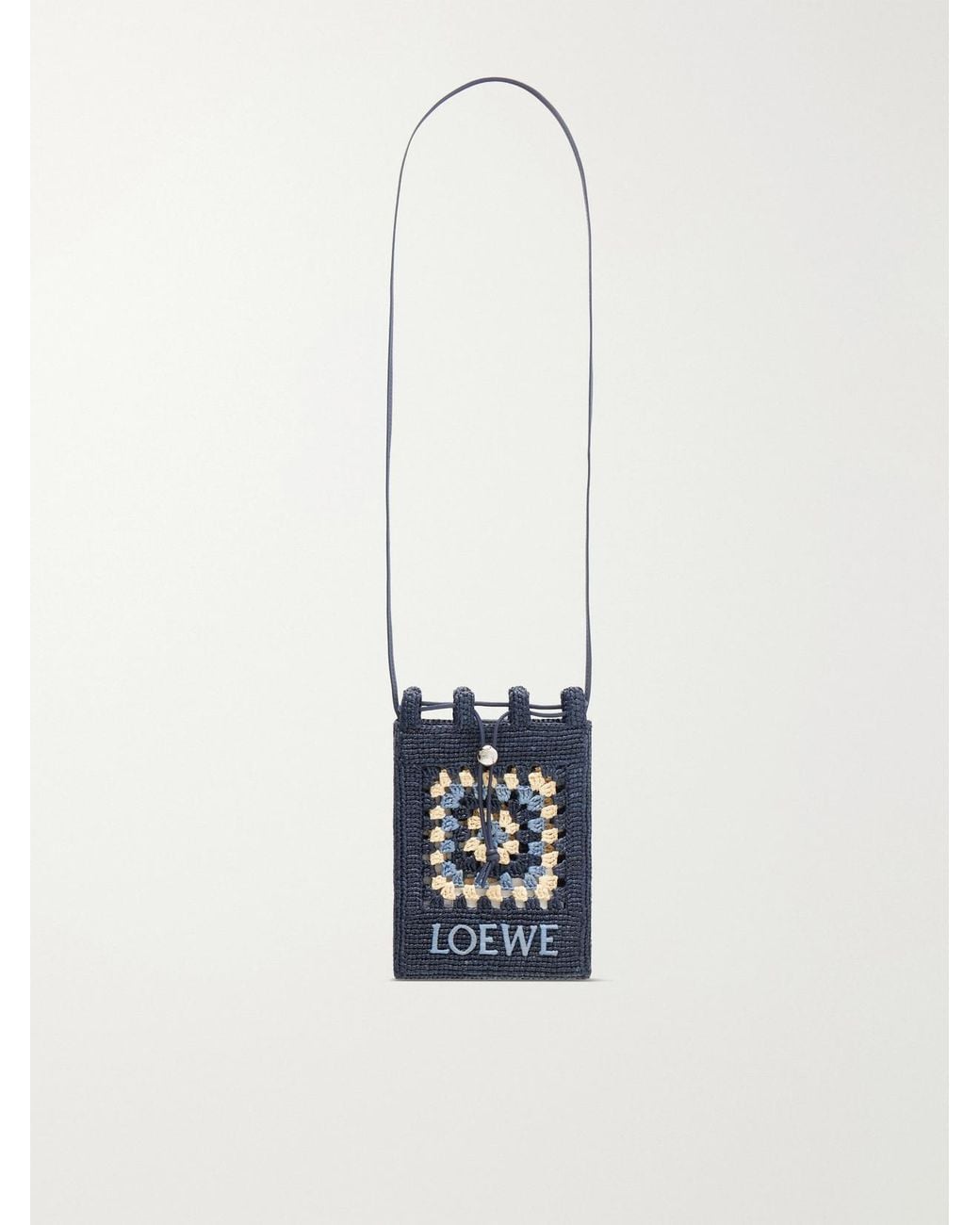 Loewe White Paula's Ibiza Logo-Embroidered Leather-Trimmed Crocheted Raffia Bucket Bag
