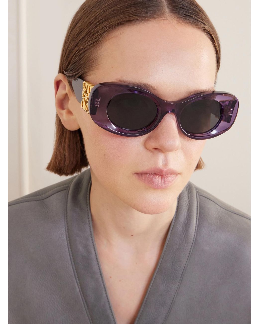 Loewe Purple Oval-Frame Acetate Sunglasses