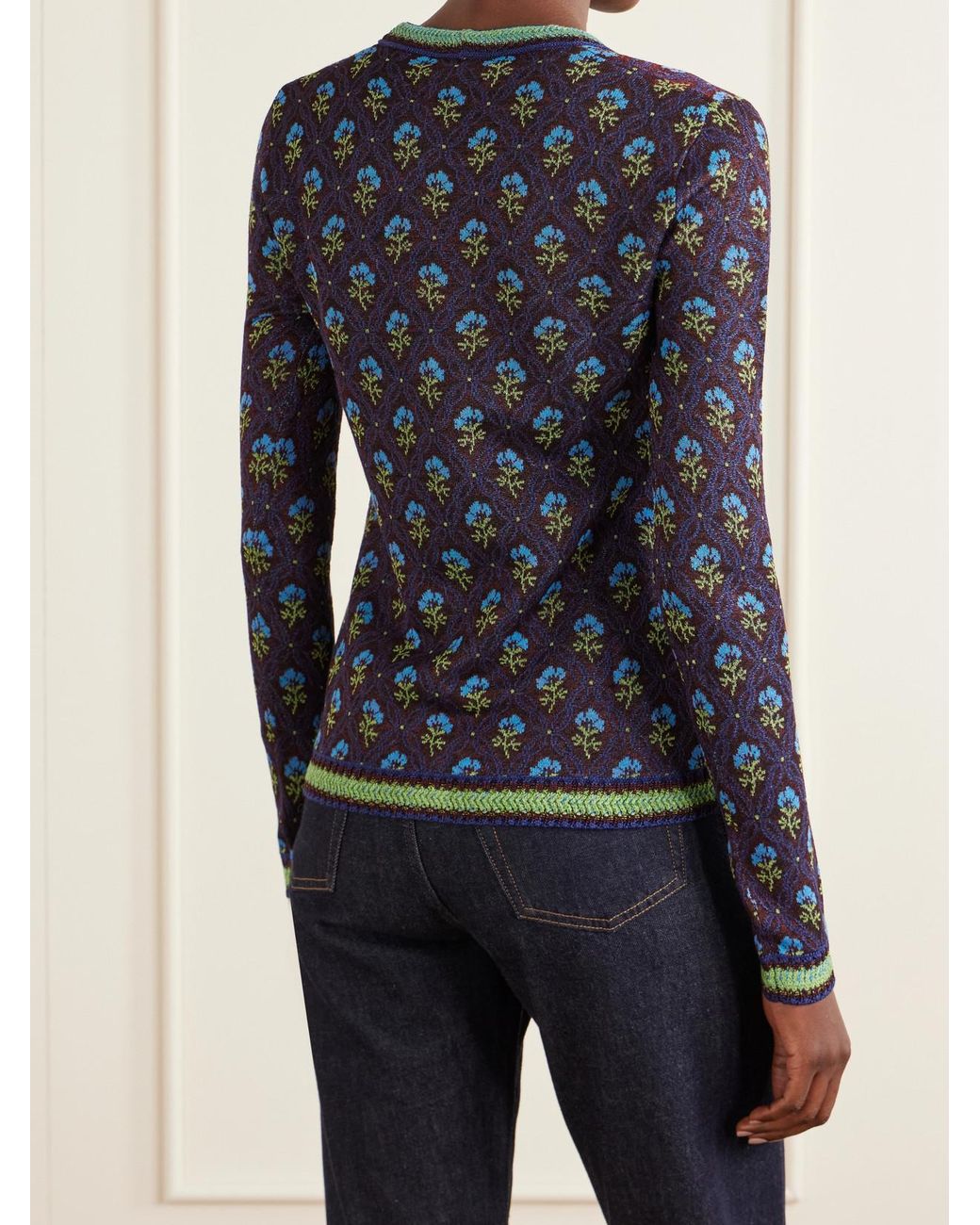 Etro Blue Embroidered Jacquard Cardigan