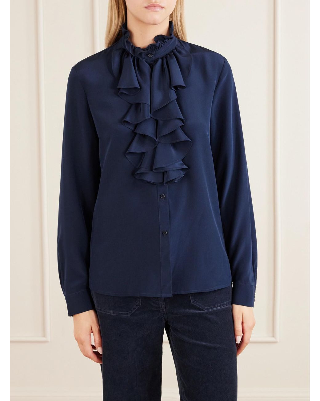 Nili Lotan Blue Lily Ruffled Silk-Satin Blouse