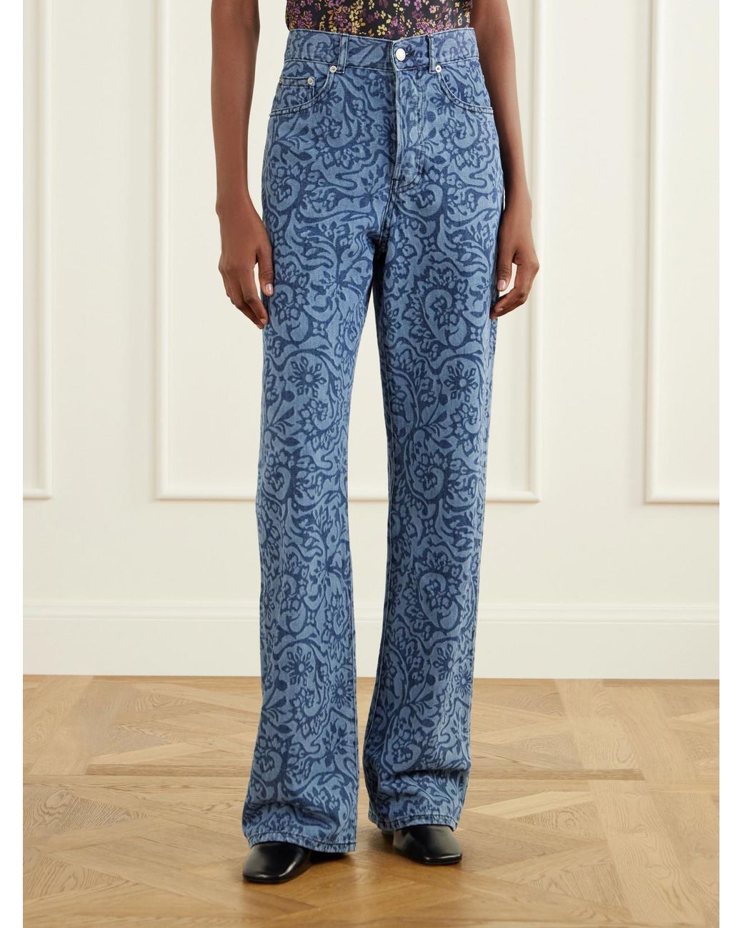 Dries Van Noten Blue Printed Mid-Rise Wide-Leg Jeans