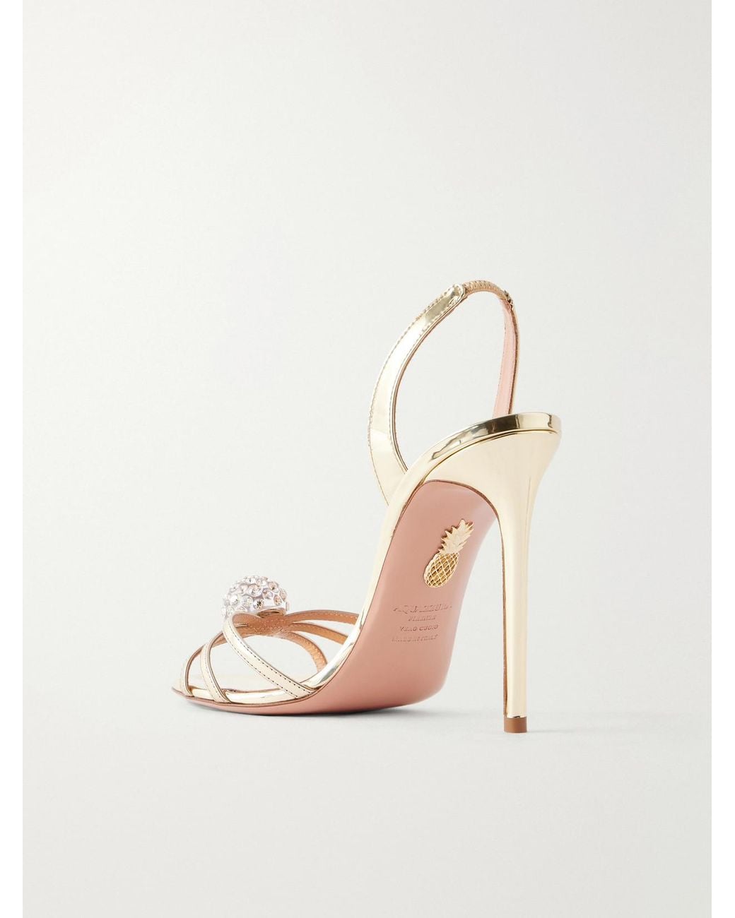 Aquazzura Natural Crystal Bubble 105 Embellished Metallic Leather Slingback Sandals